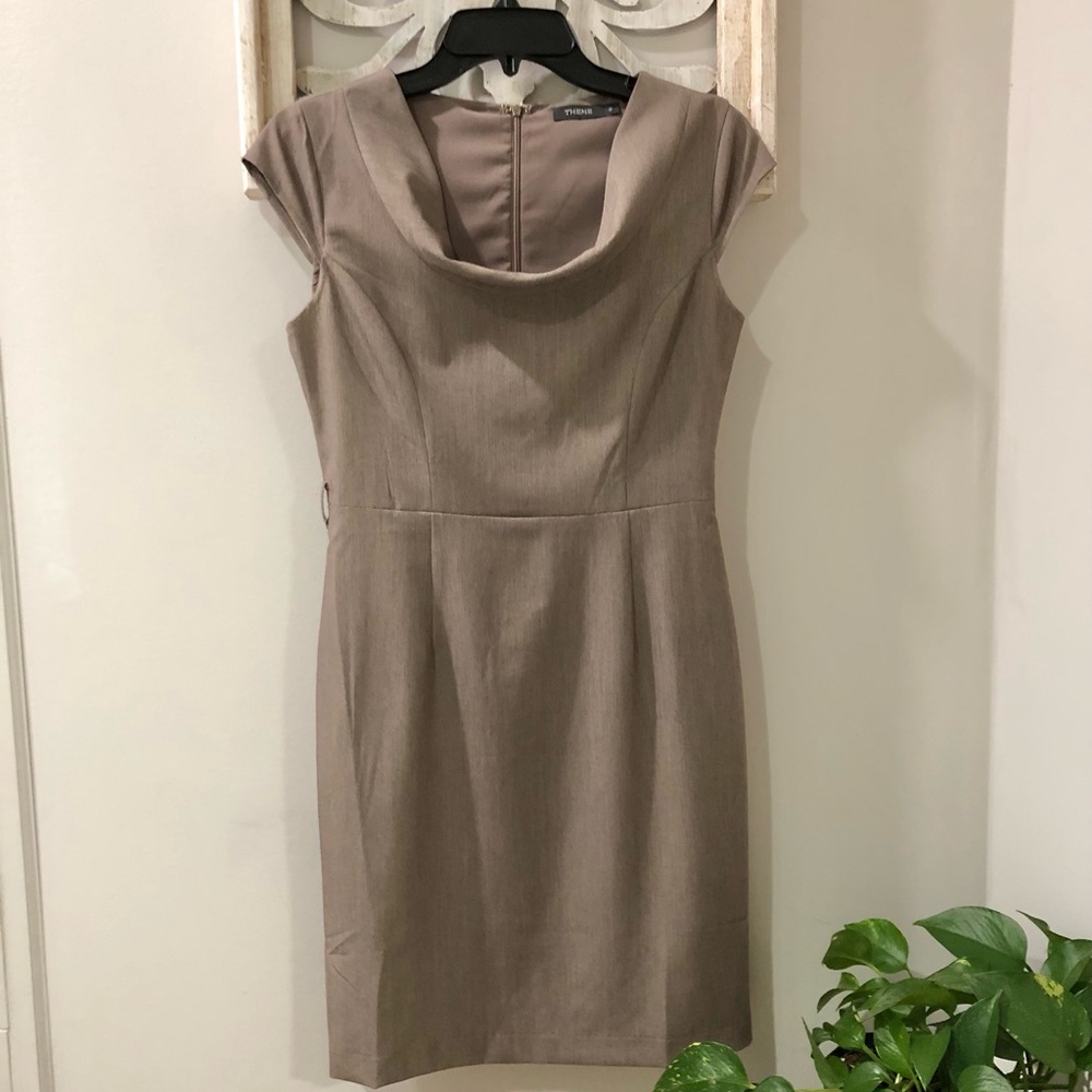 Taupe Cowlneck Short Sleeve Midi Dress
